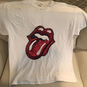 White rolling stone red sequin T-shirt